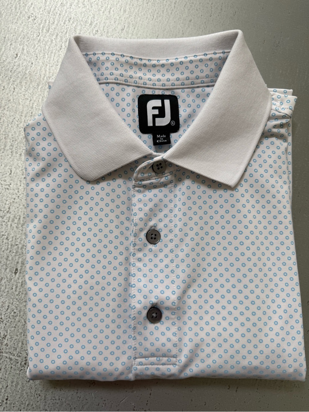 FootJoy White Polo with Light Blue Dot Pattern - Picture 1 of 15